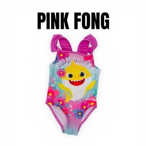 067 PINK FONG Baby Shark Pink Floral One-Piece Girls' Swimsuit - Size 2T